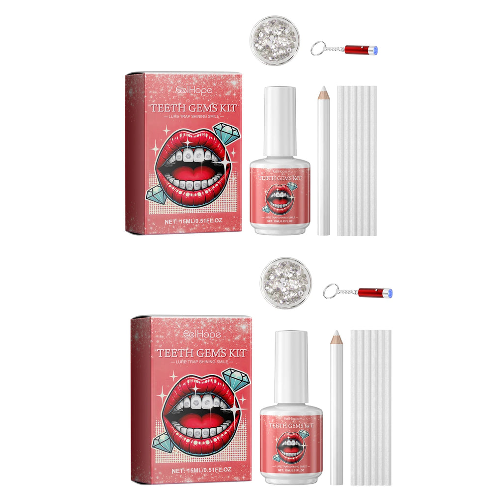 Eelhope Teeth Gems Kit DIY Set of Dental Gemstones Fashionable Dental Decoration Shining Brightening Stickers Convenient Drills Oasis Select 2Set