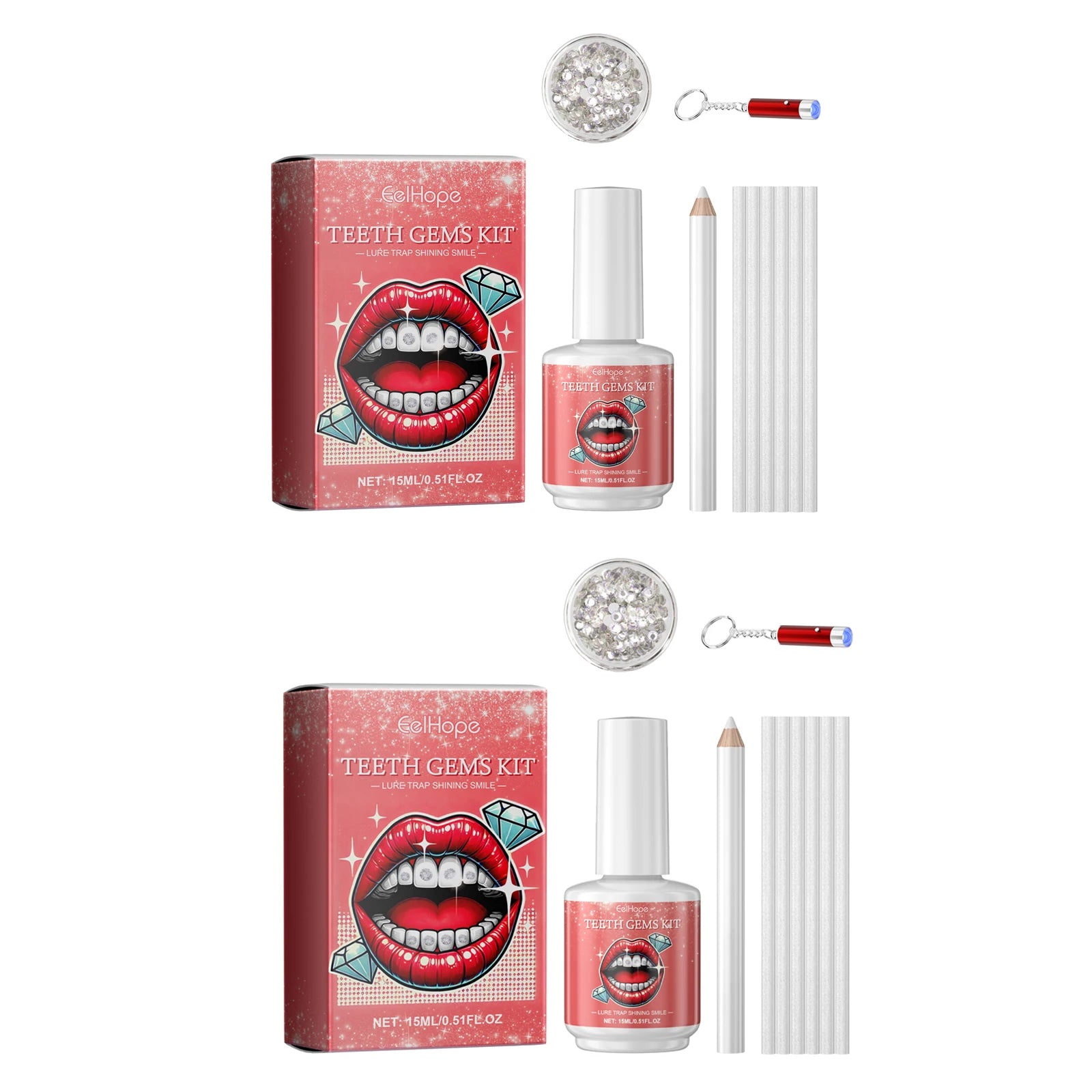 Eelhope Teeth Gems Kit DIY Set of Dental Gemstones Fashionable Dental Decoration Shining Brightening Stickers Convenient Drills Oasis Select 2Set
