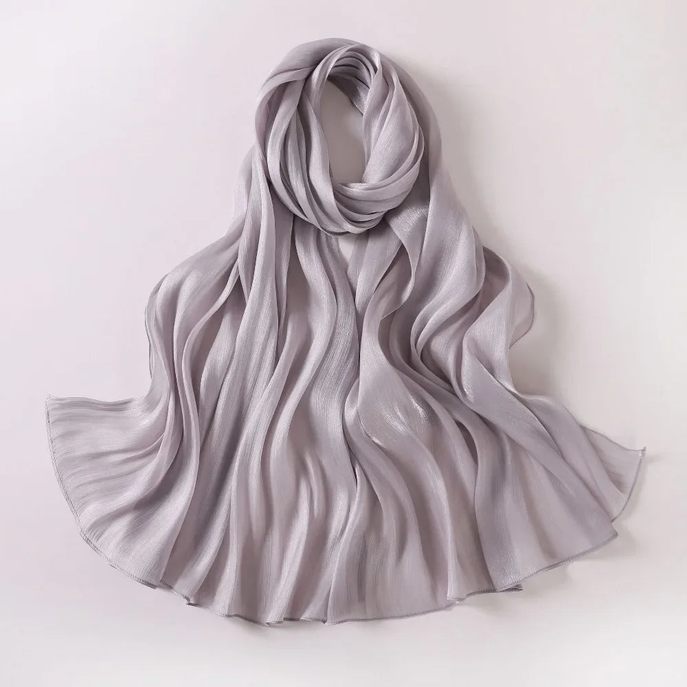 Fashion Solid Color Silk Scarf Chiffon Shining Chiffon Hijab Veil Soft Long Sunscreen shawl Outdoor Oasis Select C