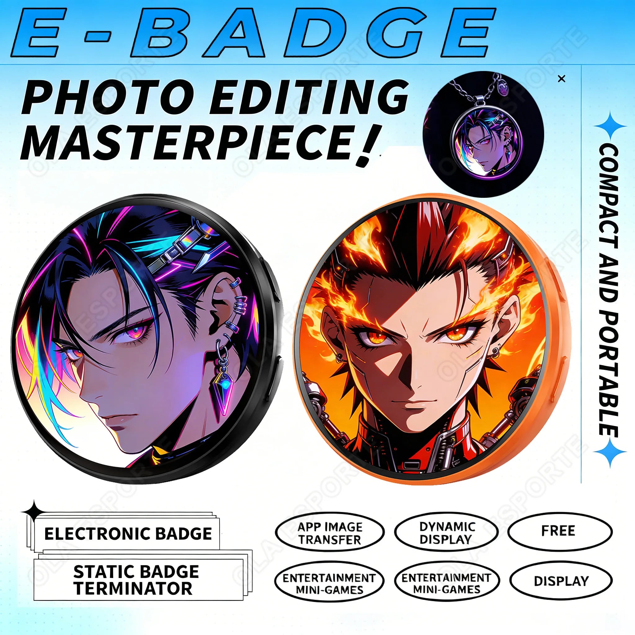 Anime E-Badge Display Pin | 1.5″ Touch Screen LED Smart Badge