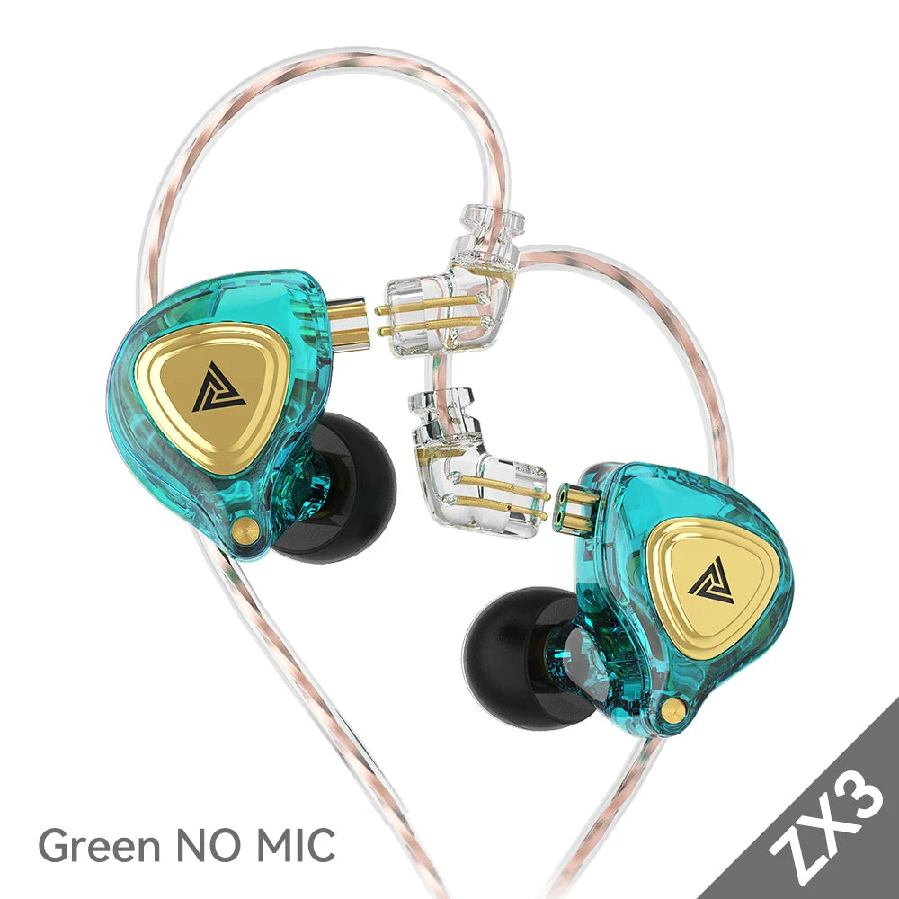 QKZ AK3 FiLe Wired Earphone with Microphone HiFi Music Monitor Bass Headphones Noise Cancelling Headset For Sport Gaming Earbuds Oasis Select ZX3 Green NO MIC