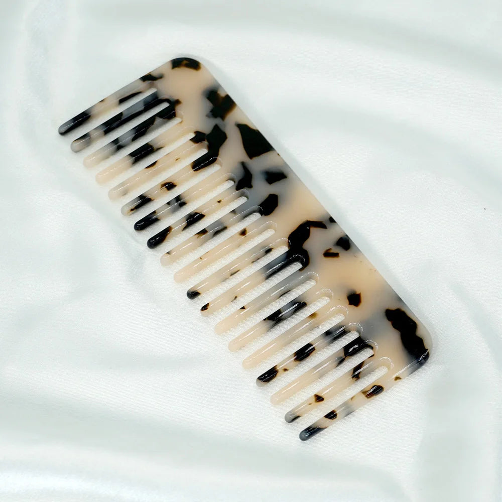 Acetate Hair Comb Set - Wide Tooth Detangling Comb, Anti-static, Tortoise & Colorful Pattern, for Curly/Thick Hair, Daily & Trav Oasis Select sz322-beige
