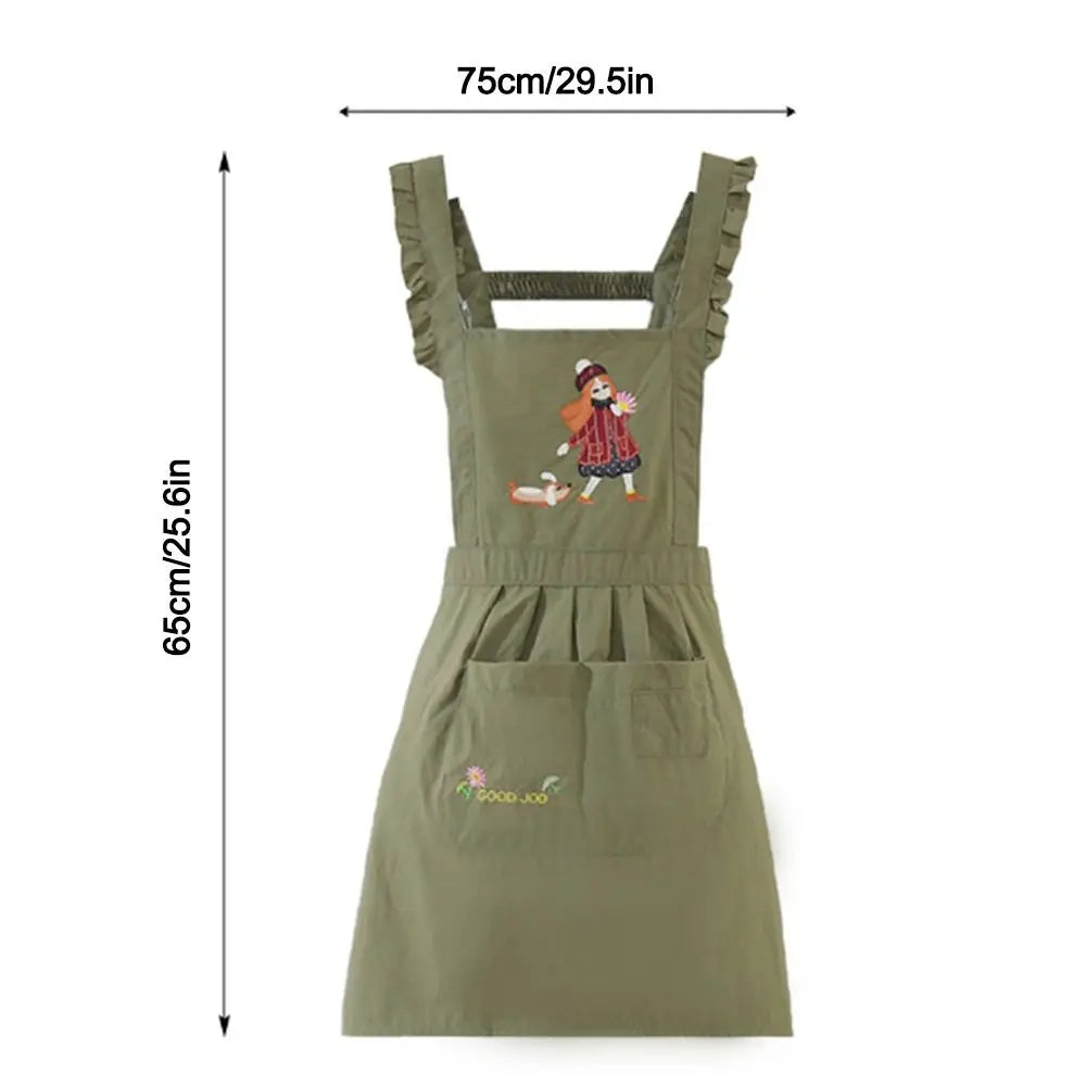 Cartoon Kitchen Apron Princess Style Waterproof Cooking Baking Bibs Cross Back Anti-fouling Florist Shop Work Clothes for Women Oasis Select