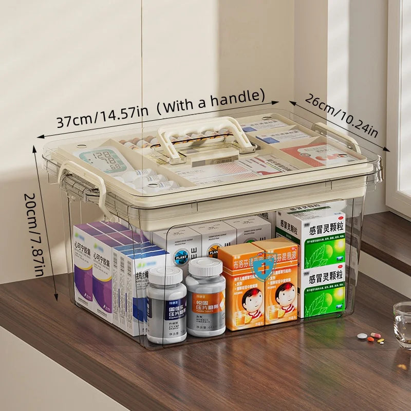 Medical Storage Box,Transparent Medicine Cabinet,Large-Capacity First Aid Kit,Multifunctional Home Aid Case,Various Colors Oasis Select Extra large cream