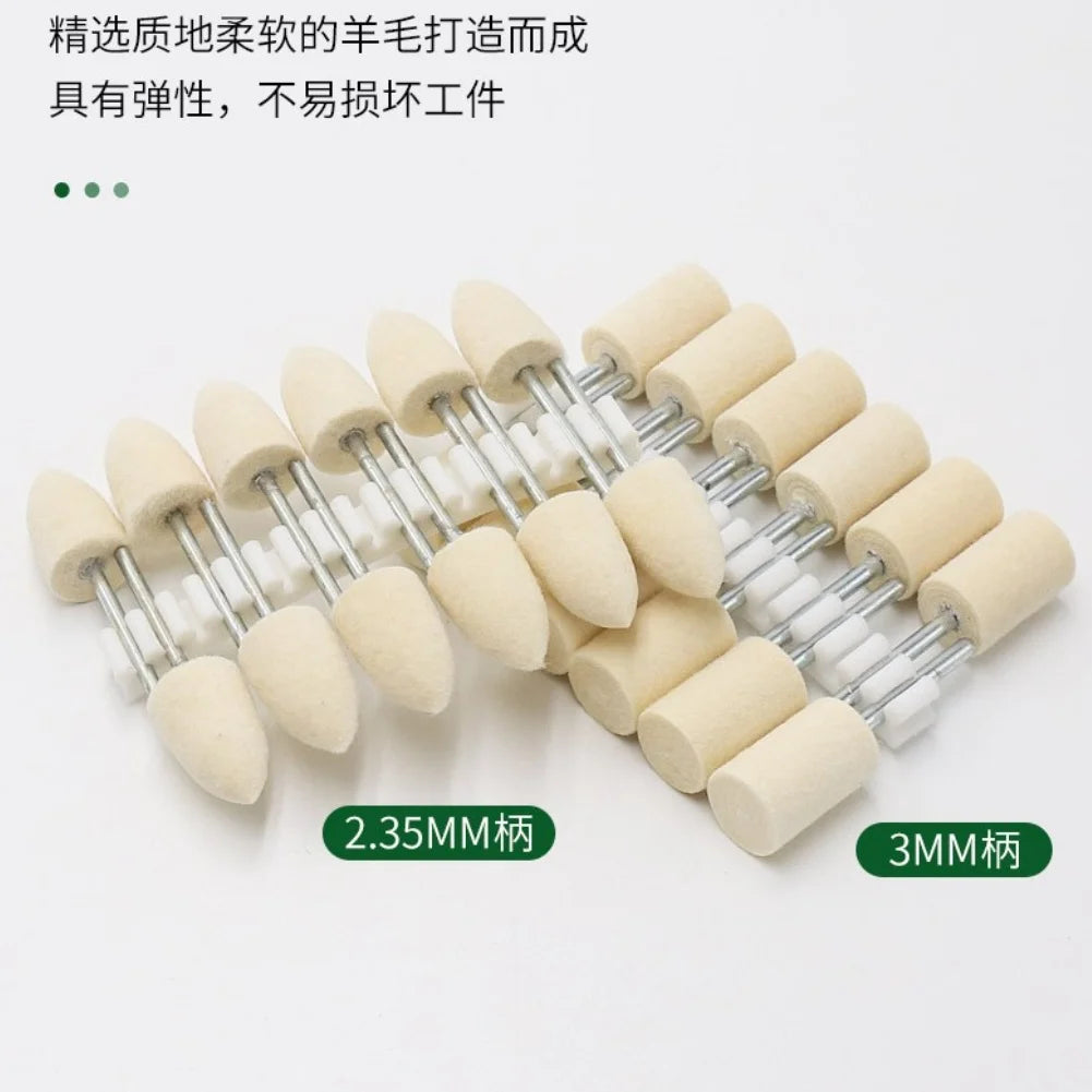 12pcs Wool Polishing Wheels Grinding Head Set 2.35mm Shank Felt Buffing Pads For Jewelry/Metal Polishing Rotary Tools Oasis Select