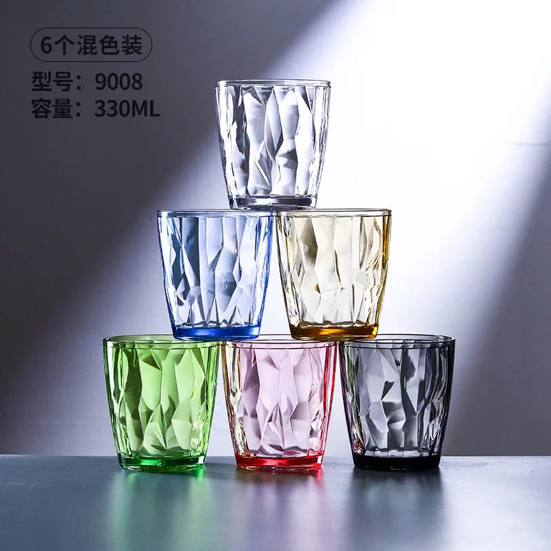 6Pcs Set of 6 Colorful Durable Drinking Cups, Shatter-resistant Acrylic Hard Plastic Cups, Suitable for Juice, Beverages, Beer Oasis Select 330ml-6pcs 200-500ml