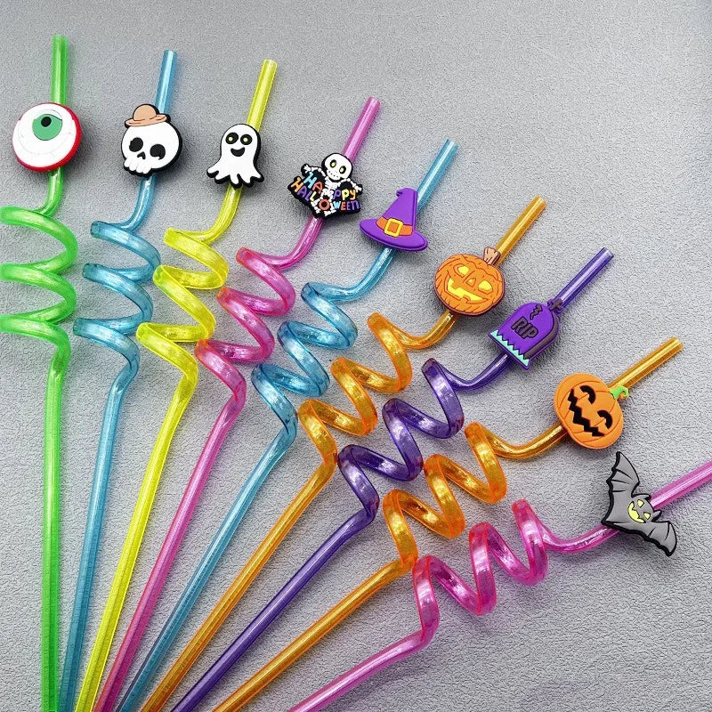 8-Pack Halloween Pumpkin Spiral Straws – Reusable Party Straws Party Drinking Straws Oasis Select