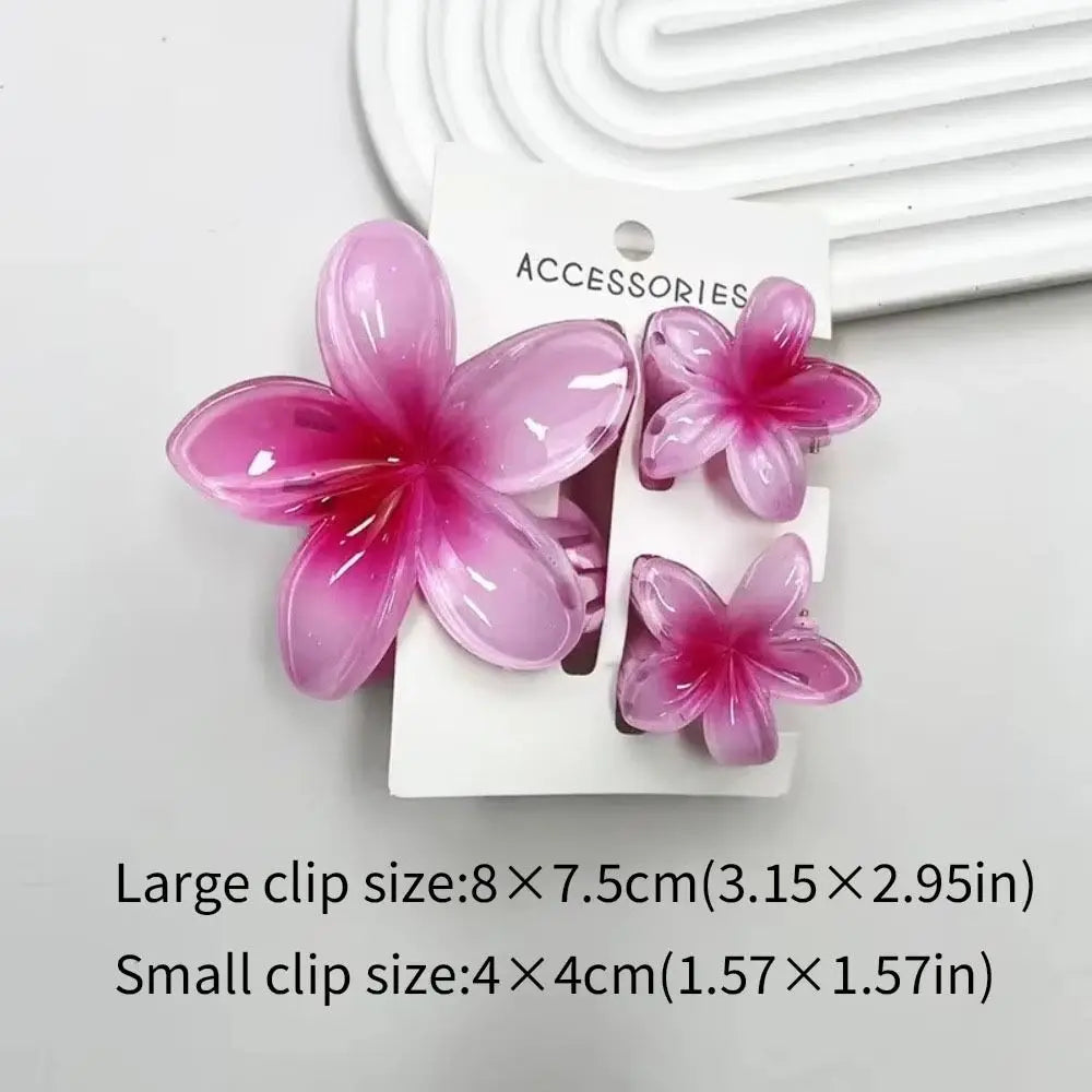3Pcs/Set Colorful Gradient Hair Claws Plumeria Flower Acrylic Hawaiian Flower Hair Clip Hair Accessories Beach Oasis Select