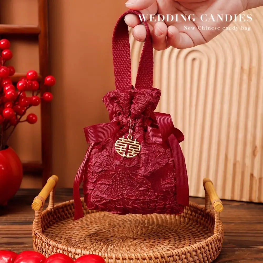 Chinese Style Embossed Flower Drawstring Candy Gift Bag