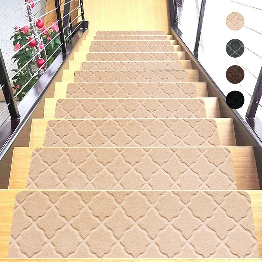 New Self-adhesive Staircase Mat Non-Slip Soft Stripe Stair Tread Carpet Mat Safety Protection Cover Pads Home Decor Oasis Select B Beige