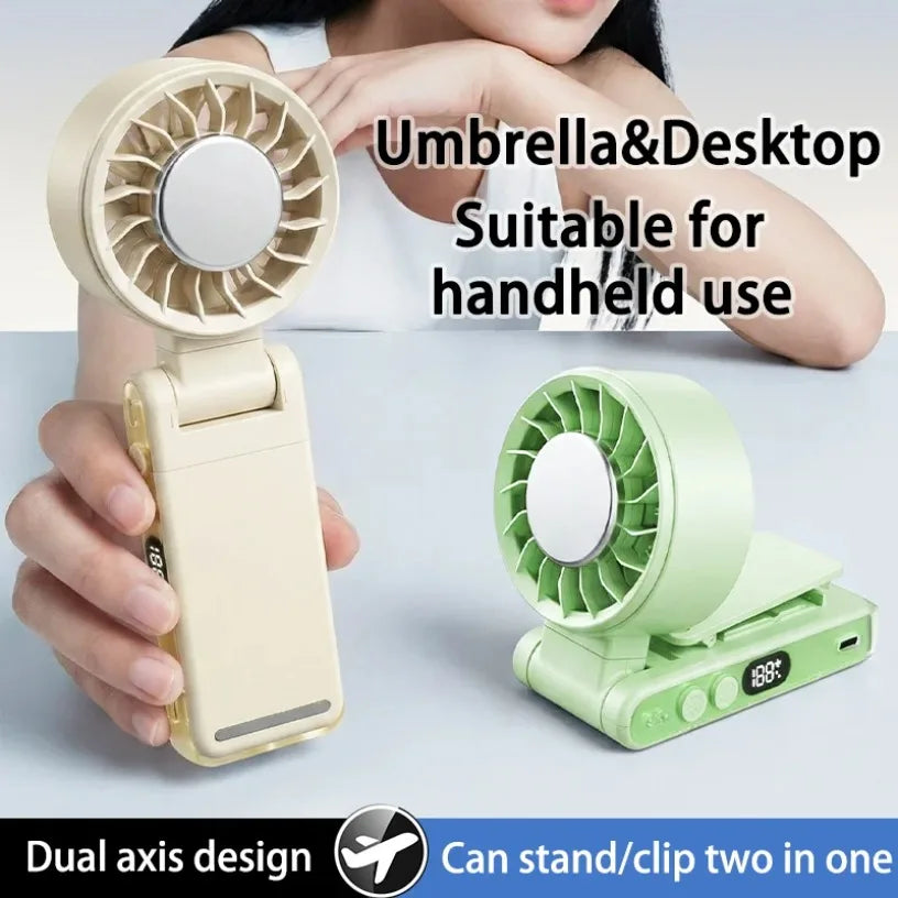 4 in 1 Clip On Handheld Fan 3000mAh Digital Display 5 Speed 180° Rotation Umbrella Waist Hanging Fan For Outdoor Camping Oasis Select