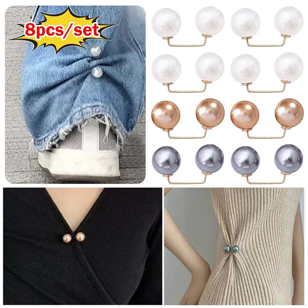 3/6/8PCS Double Head Pin Pearl Brooch Adjustable Collar Clip DIY Sewing Waist Fastening Pins Non-Slip Multi-Purpose Oasis Select