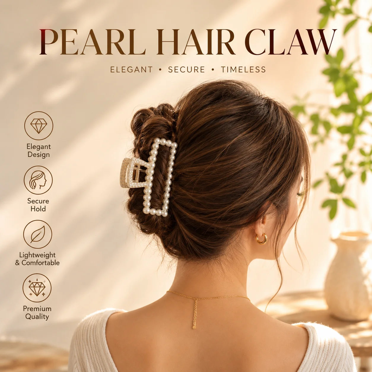 Fashion Square Pearl Claw Clip Elegant Hair Accessory Geometric Hairpin for Women Girls Daily Hair Styling Clips Oasis Select