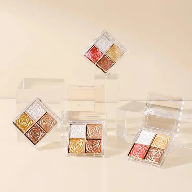 MAGIC CASA 4-Color Highlighter Palette – Shimmer Blush Glow