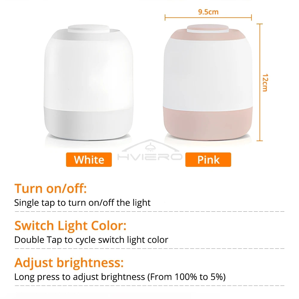 HVIERO Dimmable Touch LED Bedside Lamp | USB-C Rechargeable Night Light