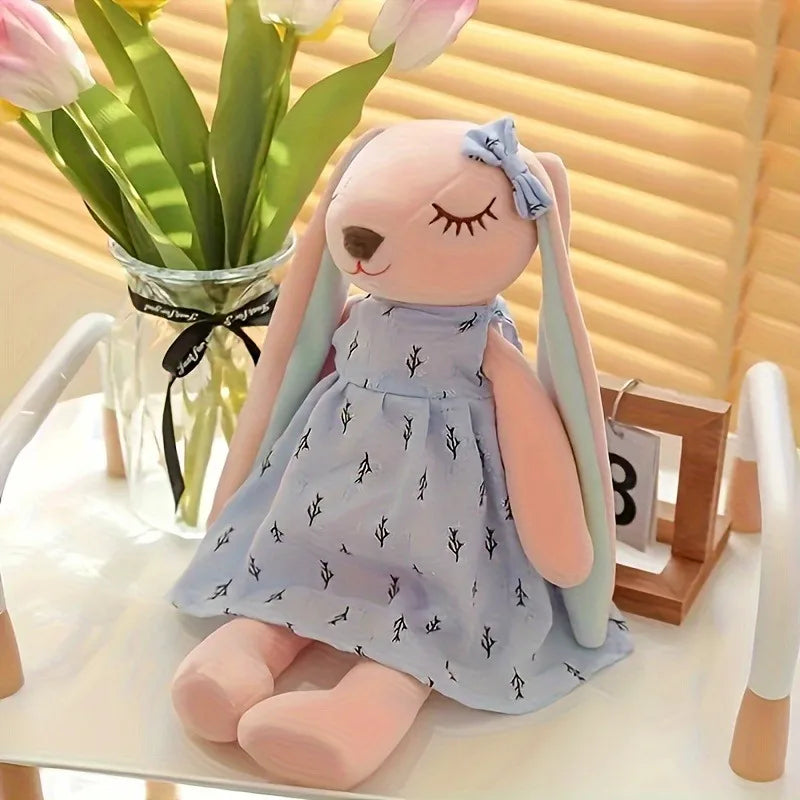 1pc Cute Bunny Plush Toy, Soft Polyester Non-Woven Fabric, Lightweight Stuffed Animal Toys, Children Easter Gift Oasis Select Blue