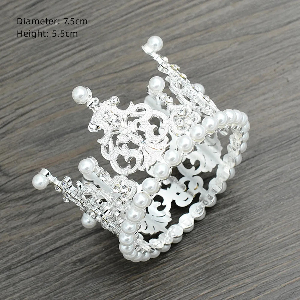 Rhinestone Crown Baking Cake Topper Headwear Decoration Children's Hair Accessories Princess Wedding Birthday Party Supplies New Oasis Select Silver-7.5x5.5cm CHINA