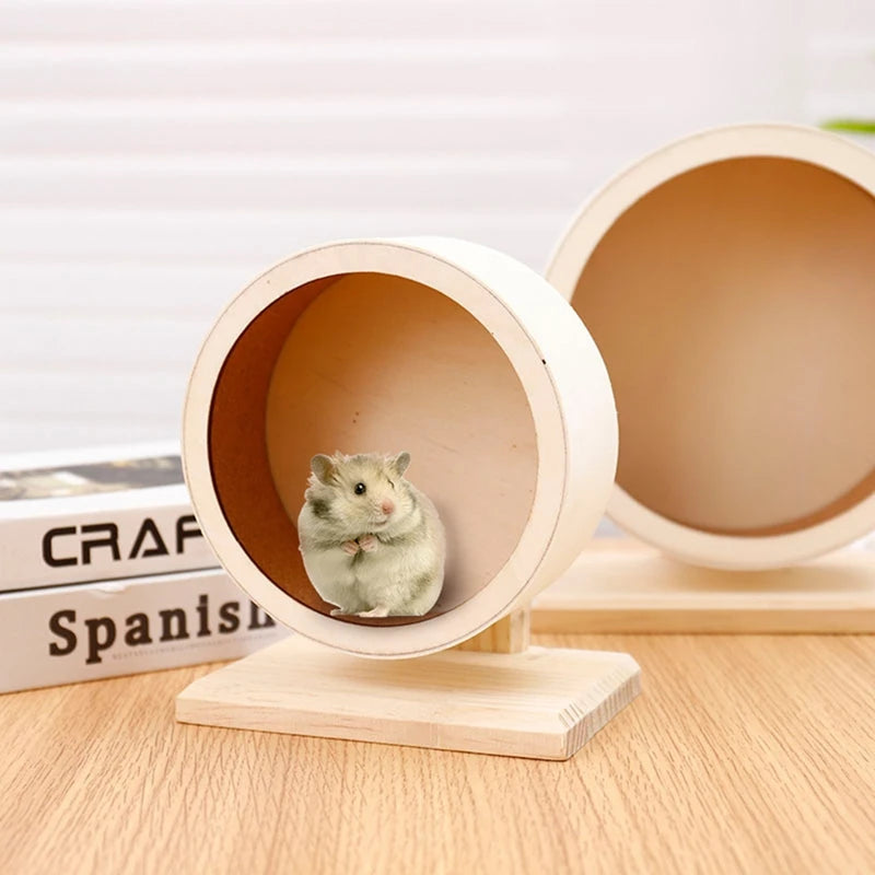 WISH Hamster Running Wheel Wooden Belt Support Roller Running Rack Pet Supplies Oasis Select Wood Color