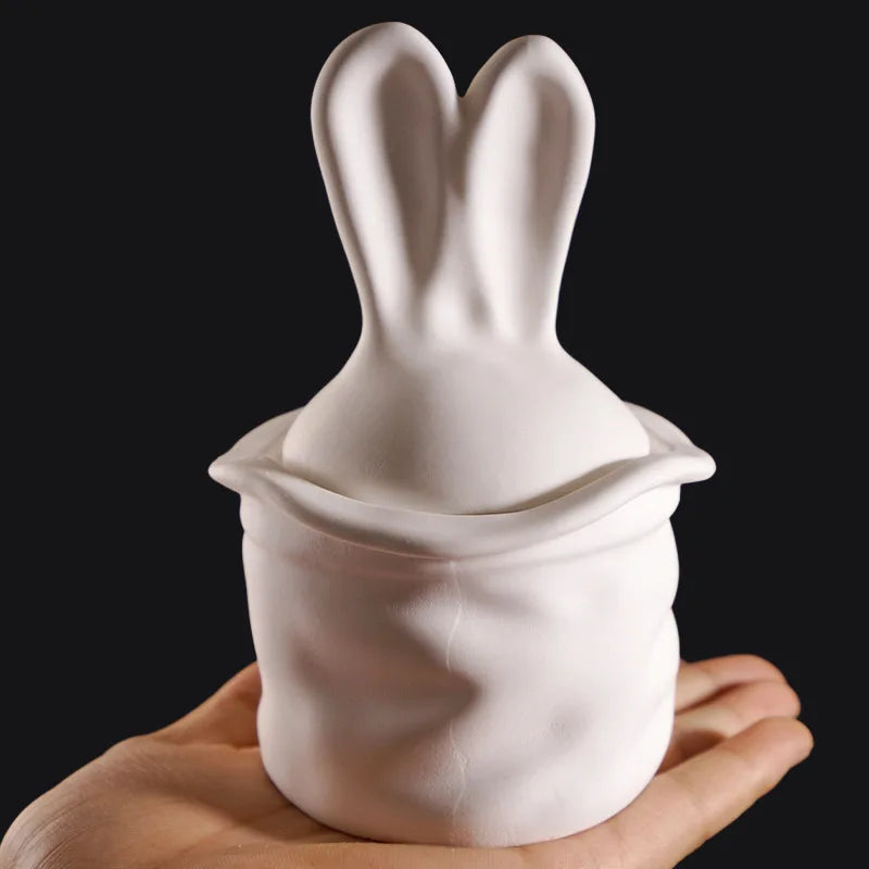 Easter Long Eared Rabbit Storage Jar Candle Silicone Mold DIY Aromatherapy Gypsum Rabbit Cup Decoration Mold Home Gift Oasis Select