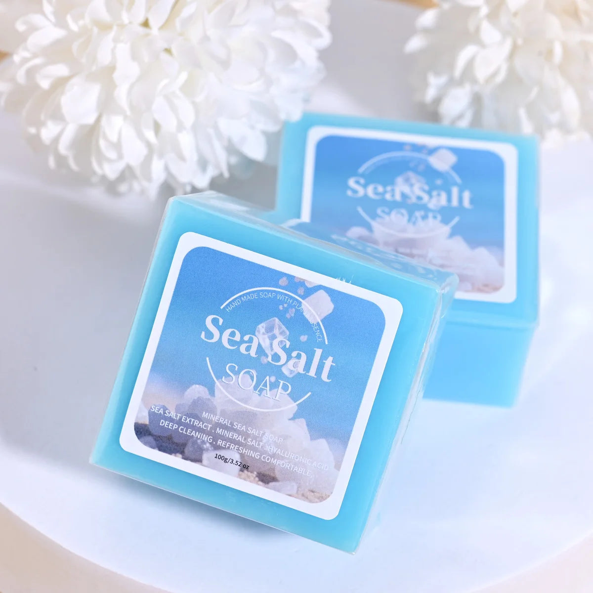 Sea Salt & Hyaluronic Acid Handmade Soap – 100g Travel Bar