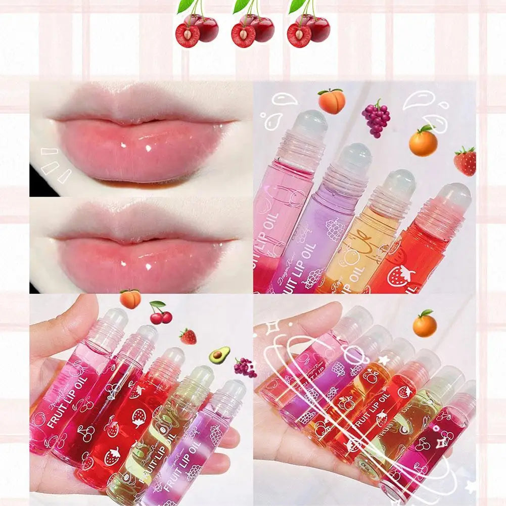6 Colors Roll-on Fruit Essence Lip Balm LIP Gloss Fruity Lip Oil Gloss Moisturizing Lip Balm Transparent Lip Oil Mirror Randomly Oasis Select