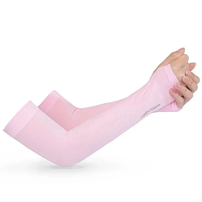 Summer Ice Silk Long Sleeves Anti-Sunburn Arm Cover Men Women Cuff New Cool Hand Sleeves Anti-UV Cycling Arm Sleeve Fingerless Oasis Select pink-B
