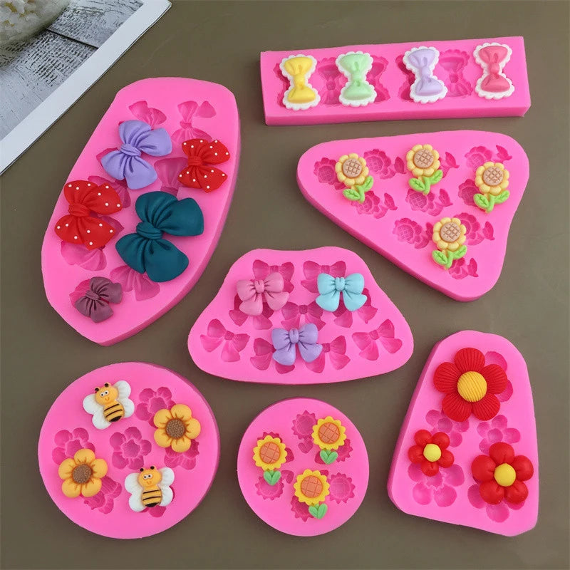 Cute Cartoon Flowers Bow Bee Fondant Silicone Molds DIY Cupcake Fondant Cake Decorating Chocolate Candy Baking Mold Oasis Select