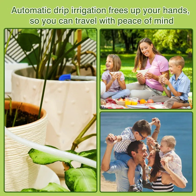 Indoor Automatic Irrigation System,2200mAh Watering Timer USB Rechargeable,Self Watering System with Drip Hose 15 Drip Tips Etc Oasis Select