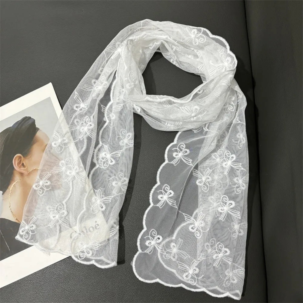 Retro Embroidered Flower Lace Scarf Breathable Mesh Long Sunscreen Shawl Lightweight Female Headscarf Spring Oasis Select Style 5