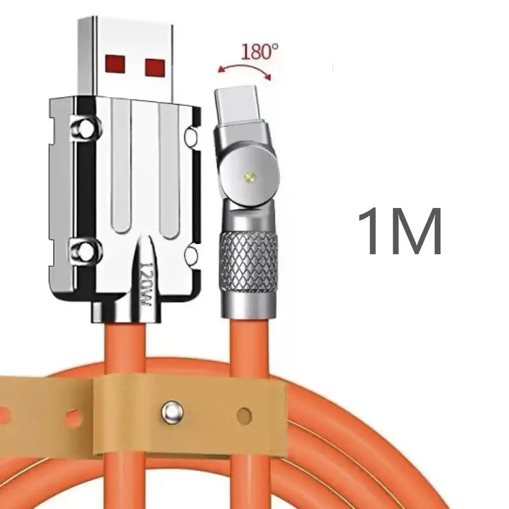 120W 6A USB-C Fast Charging Cable | 180° Rotating Silicone