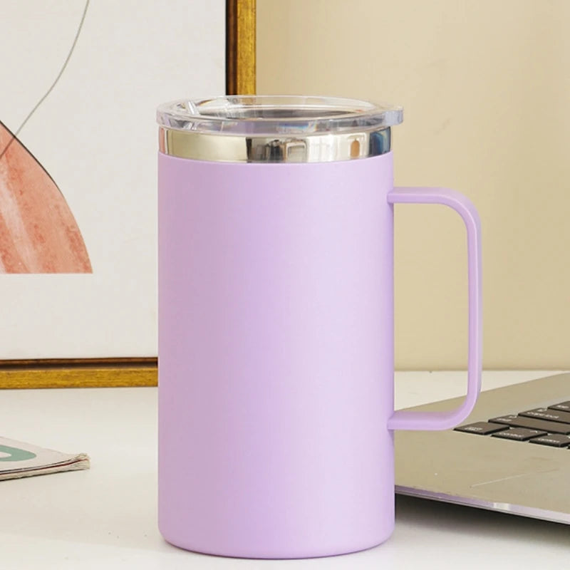 650ML Double-layer Coffee Cup with Lid Insulated Cup Vacuum Stainless Steel Double Layer Large Capacity Portable Traveling Oasis Select Purple 650ml