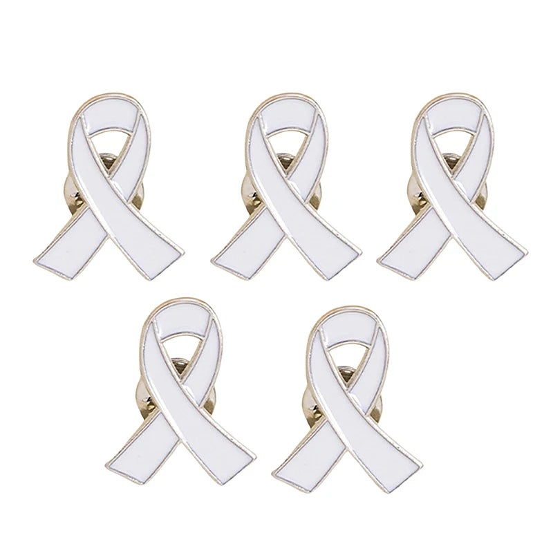 5/10Pcs Women Jewelry Enamel Black White Ribbon Brooches Pins Surviving Breast Cancer Awareness Hope Lapel Buttons Badges Oasis Select 5Pcs White