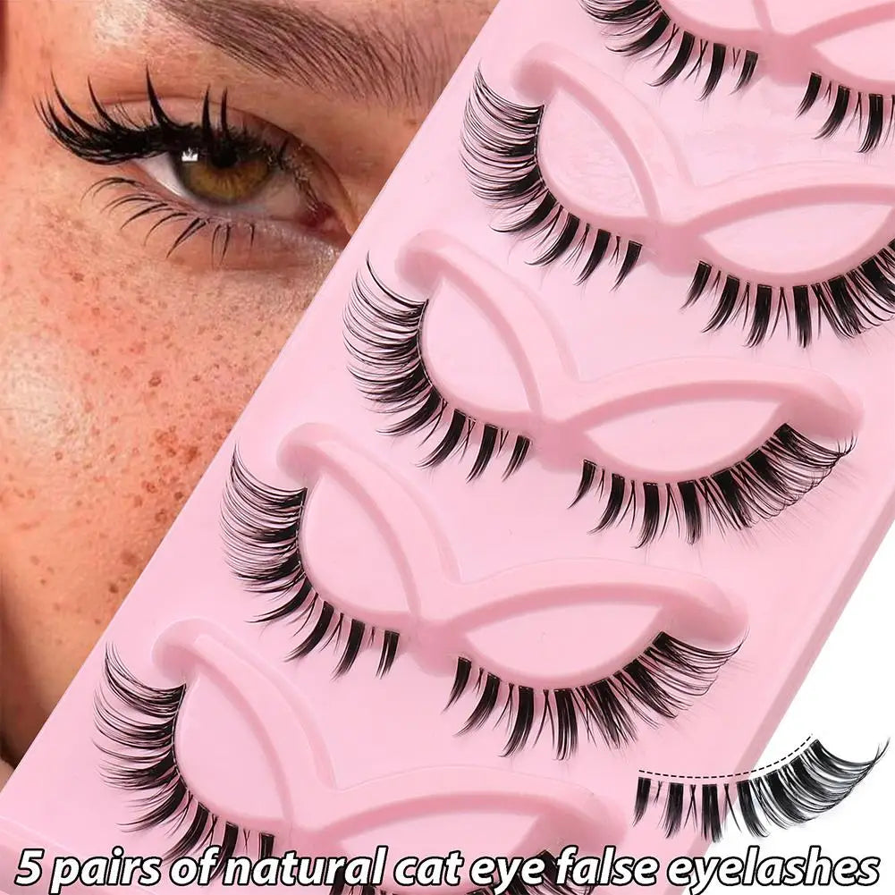 5 Pairs Faux Mink Wispy False Eyelashes – Fluffy Cat Eye Lashes