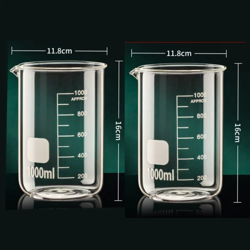 50/1000ML 2PCS Glass Measuring Cup Durable Clear Scale Jugs Heat-resisting Laboratory Beaker Kitchen Baking Liquid Container Oasis Select 1000ml 2pcs 50-1000ml