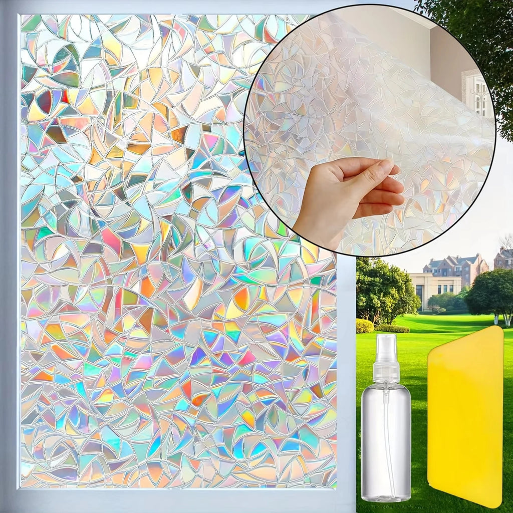 Colorful Crescent Geometric Privacy Window Film – Static Cling Decorative Window Film Oasis Select