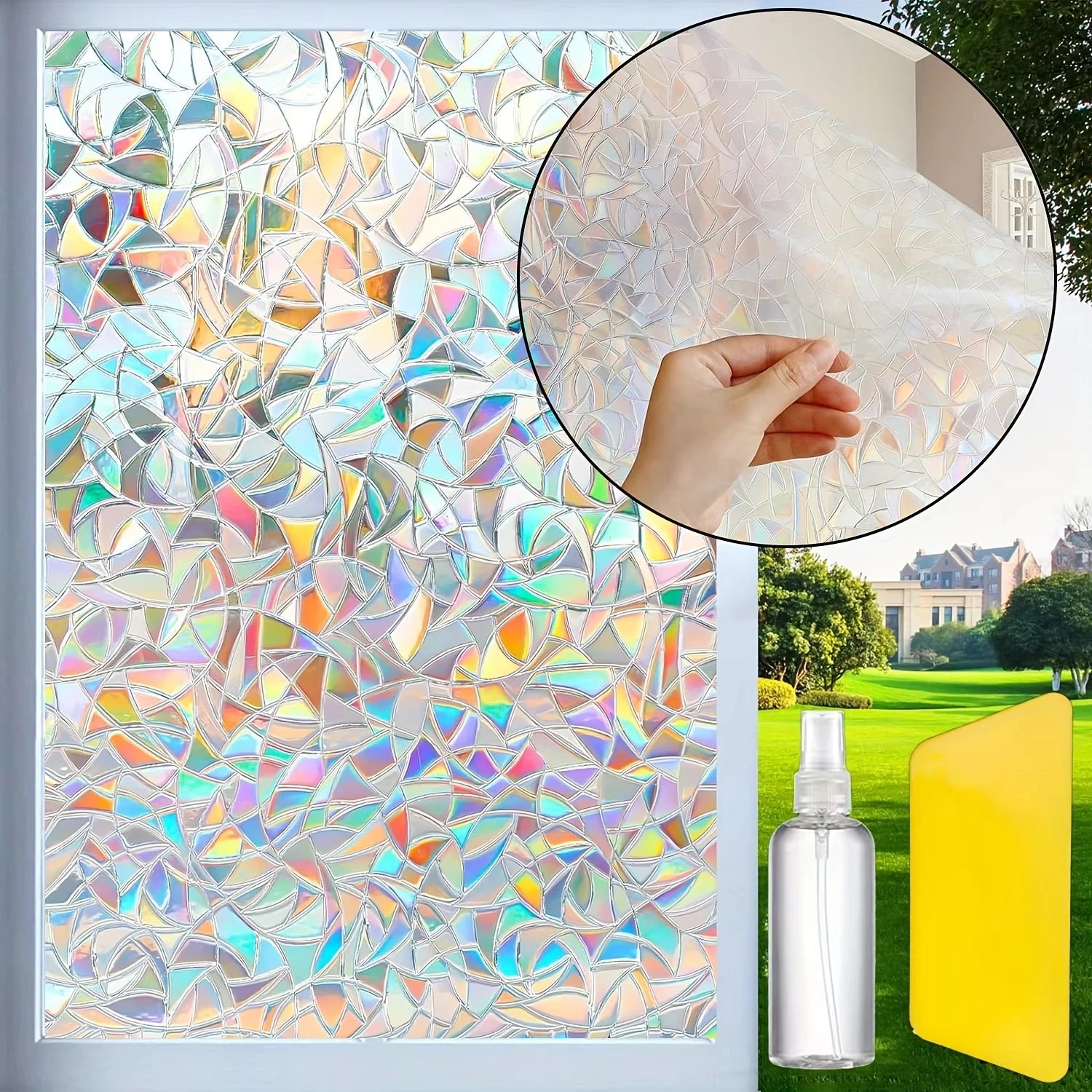 Colorful Crescent Geometric Privacy Window Film – Static Cling Decorative Window Film Oasis Select