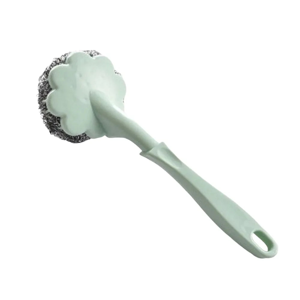New Long Handle Cleaning Ball Oil Removal Non-stick Oil Steel Wire Ball Brush Multi-function Pot Washing Brush Kitchen Accessory Oasis Select Green