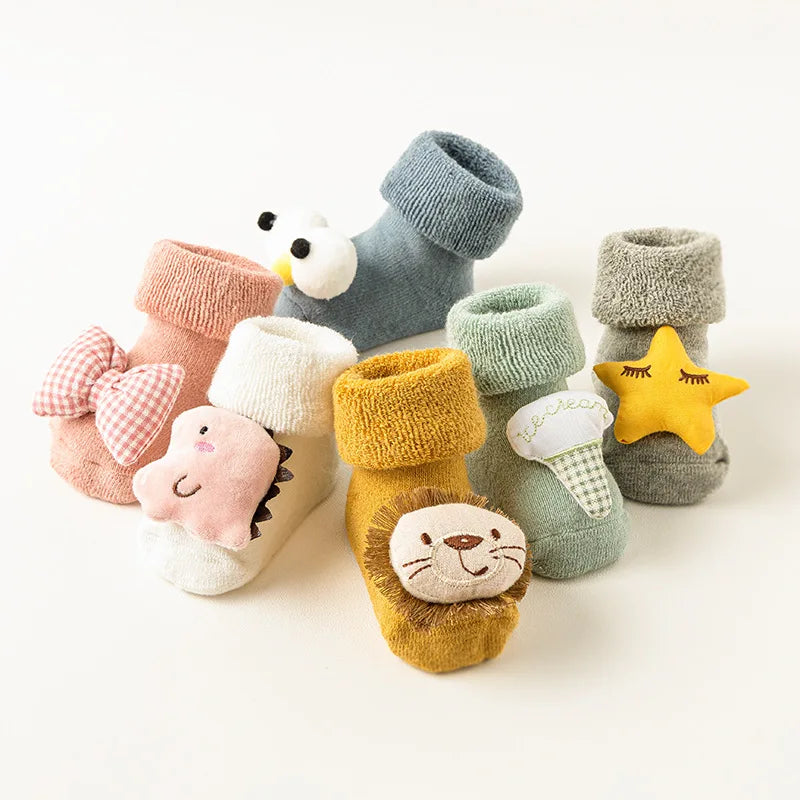 Baby Socks 0-12Month Cartoon Animal Newborn Socks Infant Baby Boy Baby Girl Socks Anti Slip Floor Socks Leg Warmers Winter Warm Oasis Select