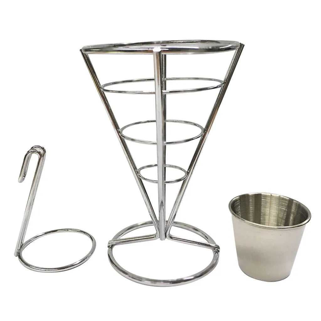 Stainless Steel French Fry Cone Stand with Dip Bowls Fry Cone Stand Oasis Select Silver