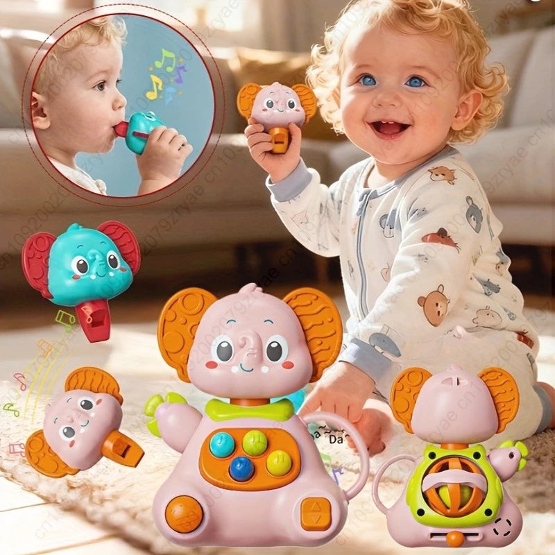 Baby Rattle Toy with Elephant Shapes - Sensory Development Toy for Infants & Toddlers, Mixed Colors - Hand-Eye Coordination, Oasis Select