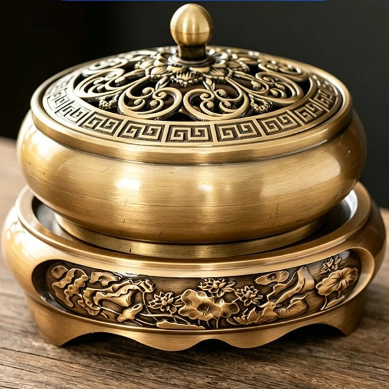 Zen Pond Moonstyle Incense Burner Golden Lotus Flat Base Censer Home Indoor Aromatherapy Holder for Sandalwood & Incense Sticks Oasis Select