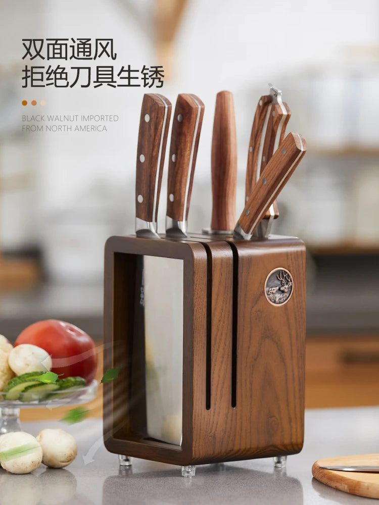 Kitchen countertop solid wood knife storage rack Household knife base Ventilation mould proof drainage knife rack knife case Oasis Select