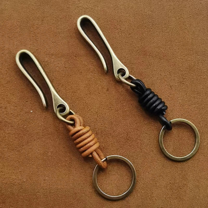 Vintage Leather Keychain Bag Accessories High Quality Cowhide Men's Car Keychain Fashion U-shaped Waist Hook Decorative Gift Oasis Select