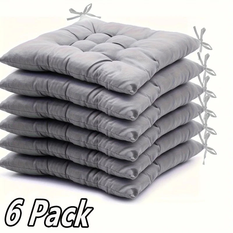 6-Pack Thick Square Chair Cushions, Soft Fiber Seat Pads with Ties for Rocking Dining Chairs, All-Season Indoor & Outdoor Use Oasis Select 6pcs