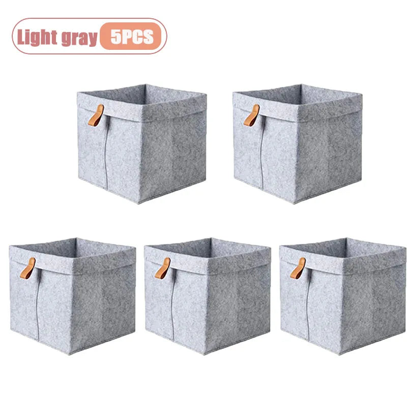 1-5PCS Desktop Organizer Basket Felt Storage Bin for Snacks and Sundries Home Office Desk Tidy Declutter Storage Box Oasis Select Light grey-5PCS 20X20X12cm