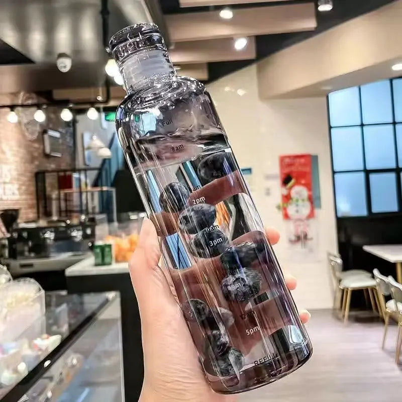 Newest Transparent With Time Scale Water Bottle Couple Plastic Portable Water Container Leakproof Drop-Resistant Plastic Cup Oasis Select black 750ml