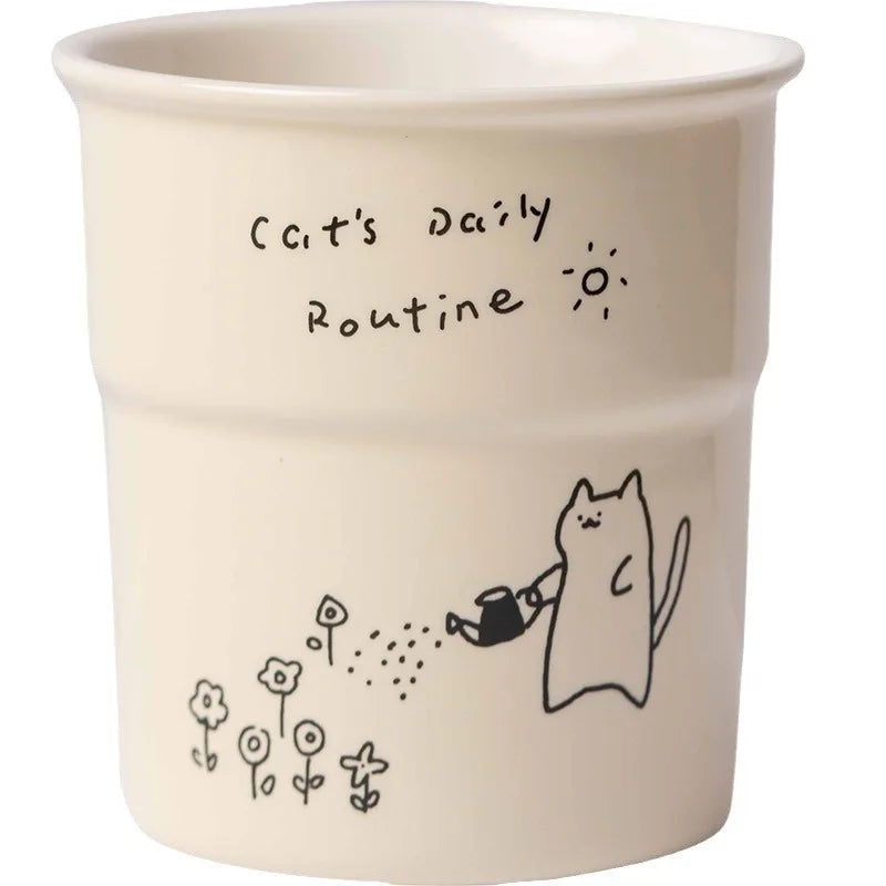 225ml Ceramic Cup Cute Cat Illustrations Coffee Cup for Kitchen Coffee Shop Restaurant,Latte Mug,Drinkware Gift Souvenir Oasis Select