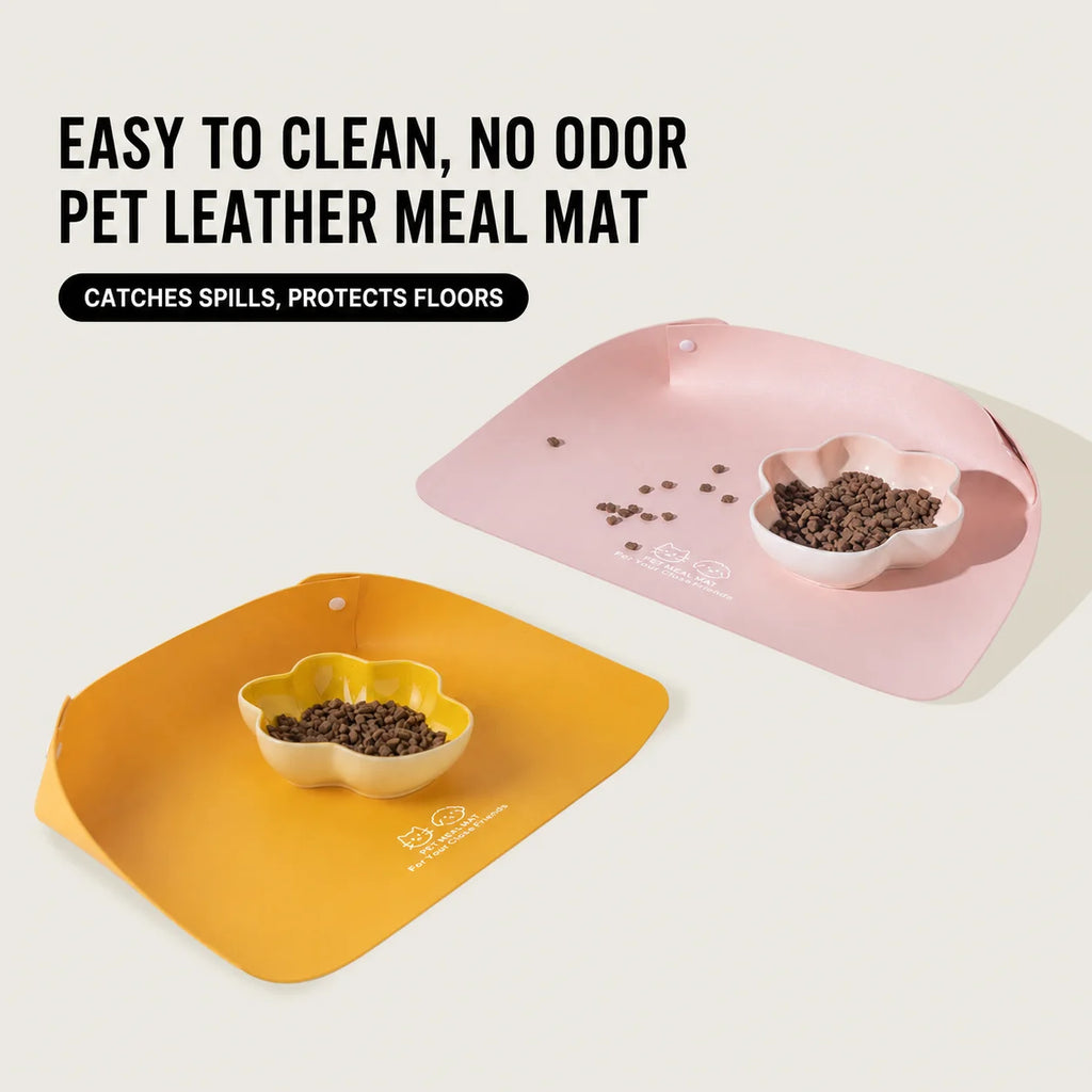 PU Leather Pet Feeding Mat – Waterproof Non-Slip Bowl Holder