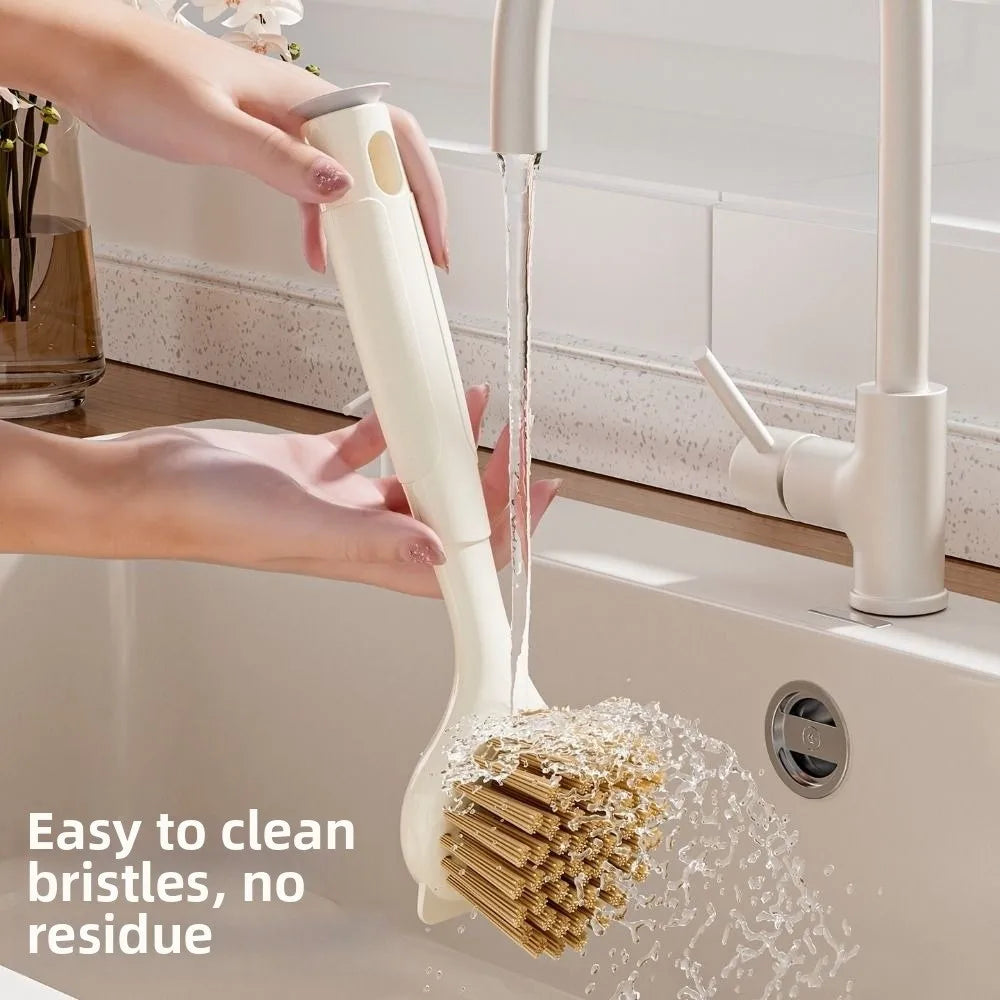 Long Handle Pot Brush Multipurpose Durable Dishwashing Brush with Suction Cup Bracket Dish Scrubber for Kitchen Pots Dishes Sink Oasis Select