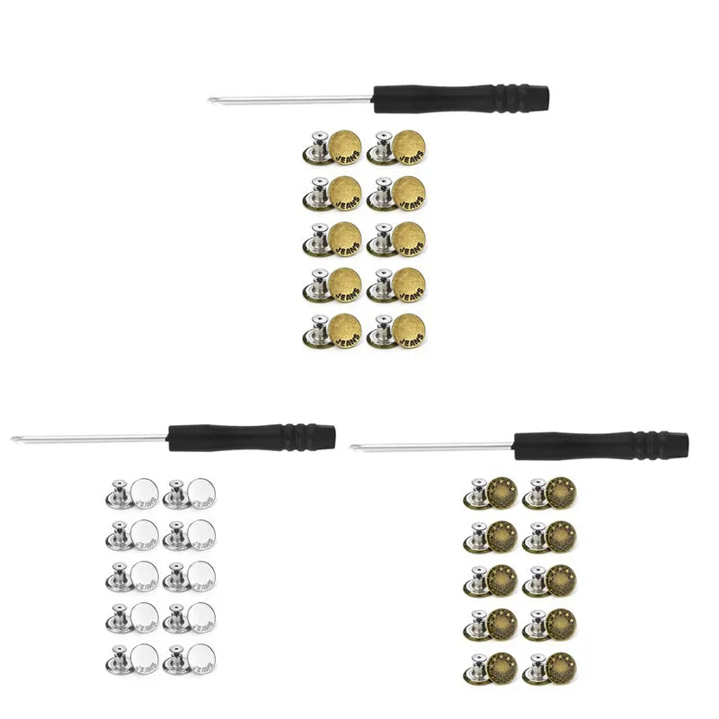 10/20/30Pcs Jeans Buttons Replacement No-Sew Removable Metal Buttons Snap Denim Button Repair For Jeans Clothing Supplies Oasis Select 30pcs mix 1